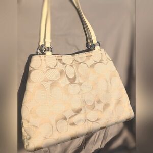Coach Gabby Signature Lrg Carryall Tote Bag Tan/Gold with Yellow Leather Trim